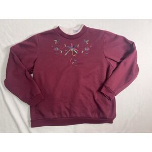 VTG Blair Pullover Sweatshirt Burgundy Floral Embroidered Women's XL Fall Winter